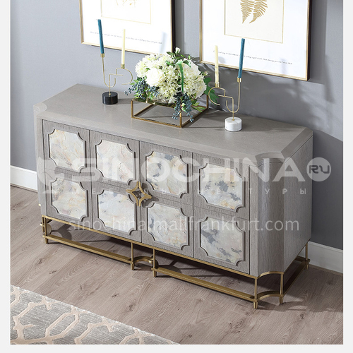 BJ-M805 Light luxury post-modern solid wood gray porch cabinet, metal marble pattern side cabinet, guest cabinet